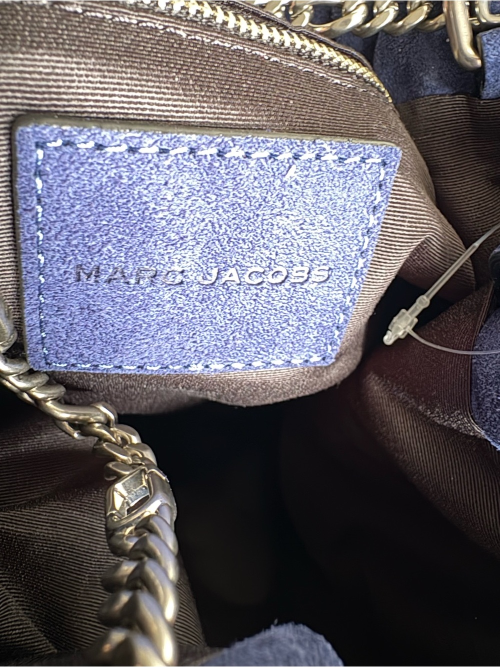 Blue Suede Drawstring Tote Bag - Picture 4 of 9